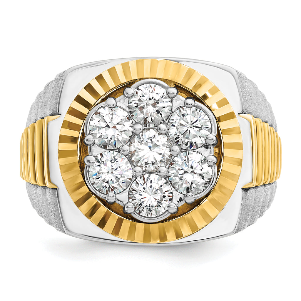 14k Two-tone Men's Polished Satin and Diamond-cut Round 2 Carat AA Quality Diamond Cluster Ring - Sophia Jewelers