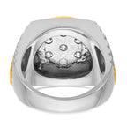 14k Two-tone Men's Polished Satin and Diamond-cut Round Cluster Ring Mounting, Mounting Only - Sophia Jewelers