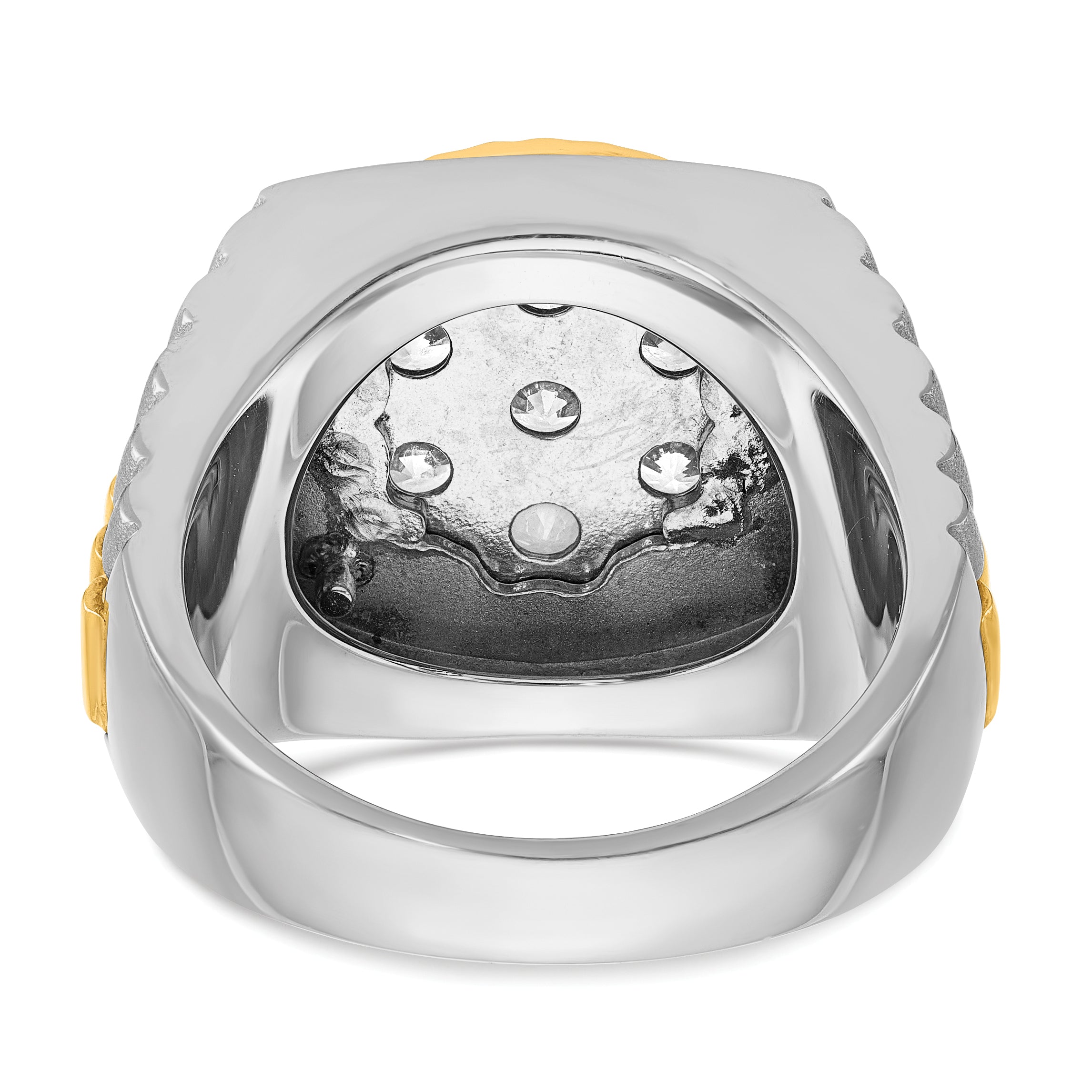 14k Two-tone Men's Polished Satin and Diamond-cut Round Cluster Ring Mounting, Mounting Only - Sophia Jewelers