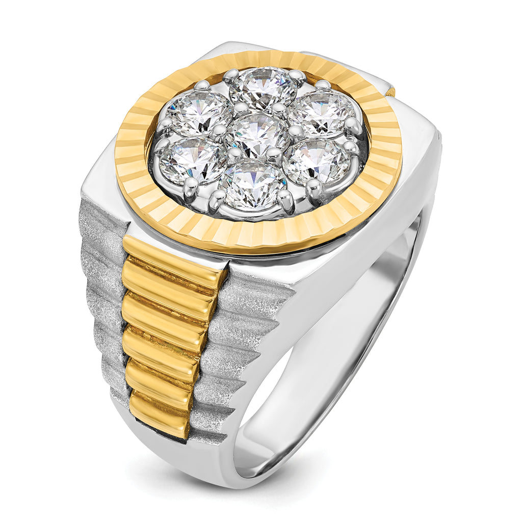 14k Two-tone Mens Polished Satin and Diamond-cut Round Cluster Ring Mounting, Mounting Only - Sophia Jewelers