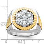 14k Two-tone Men's Polished Satin and Diamond-cut Round Cluster Ring Mounting, Mounting Only - Sophia Jewelers
