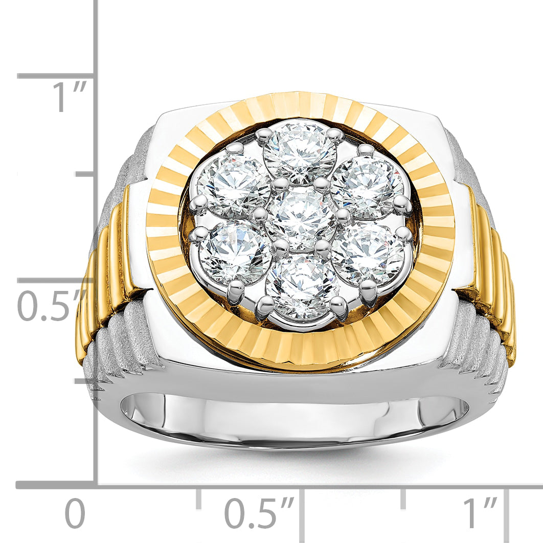 14k Two-tone Men's Polished Satin and Diamond-cut Round 2 Carat AA Quality Diamond Cluster Ring - Sophia Jewelers