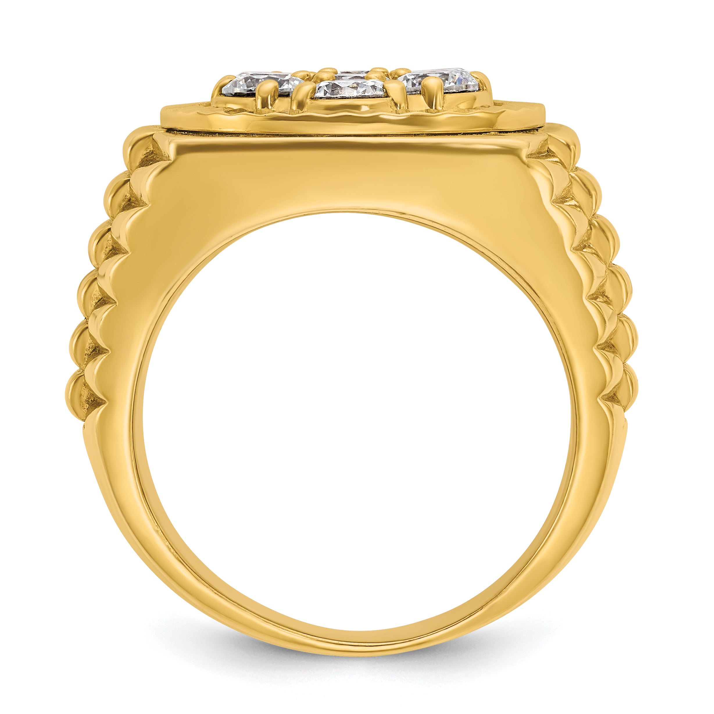 14k Men's Polished Satin and Diamond-cut Round 2 Carat Lab Grown Diamond Cluster Ring - Sophia Jewelers