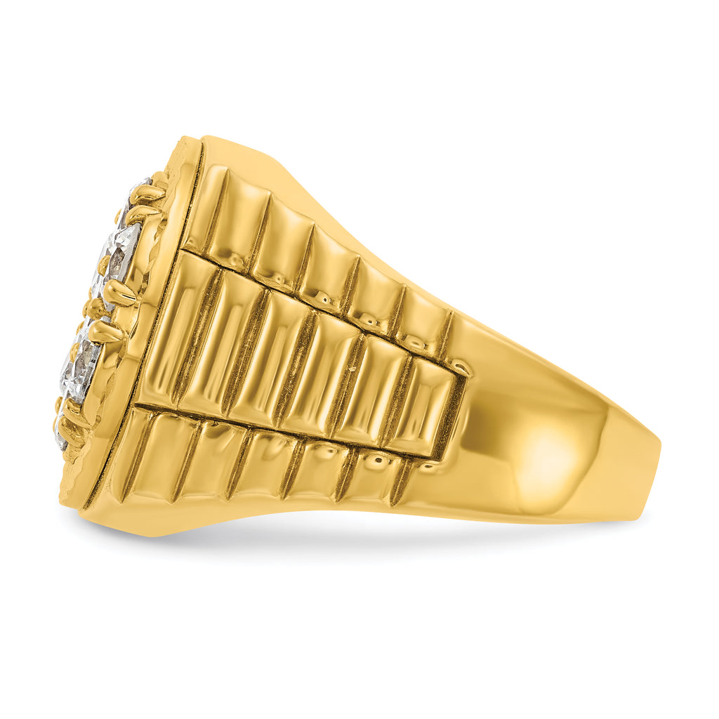 14k Men's Polished Satin and Diamond-cut Round Cluster Ring Mounting, Mounting Only - Sophia Jewelers