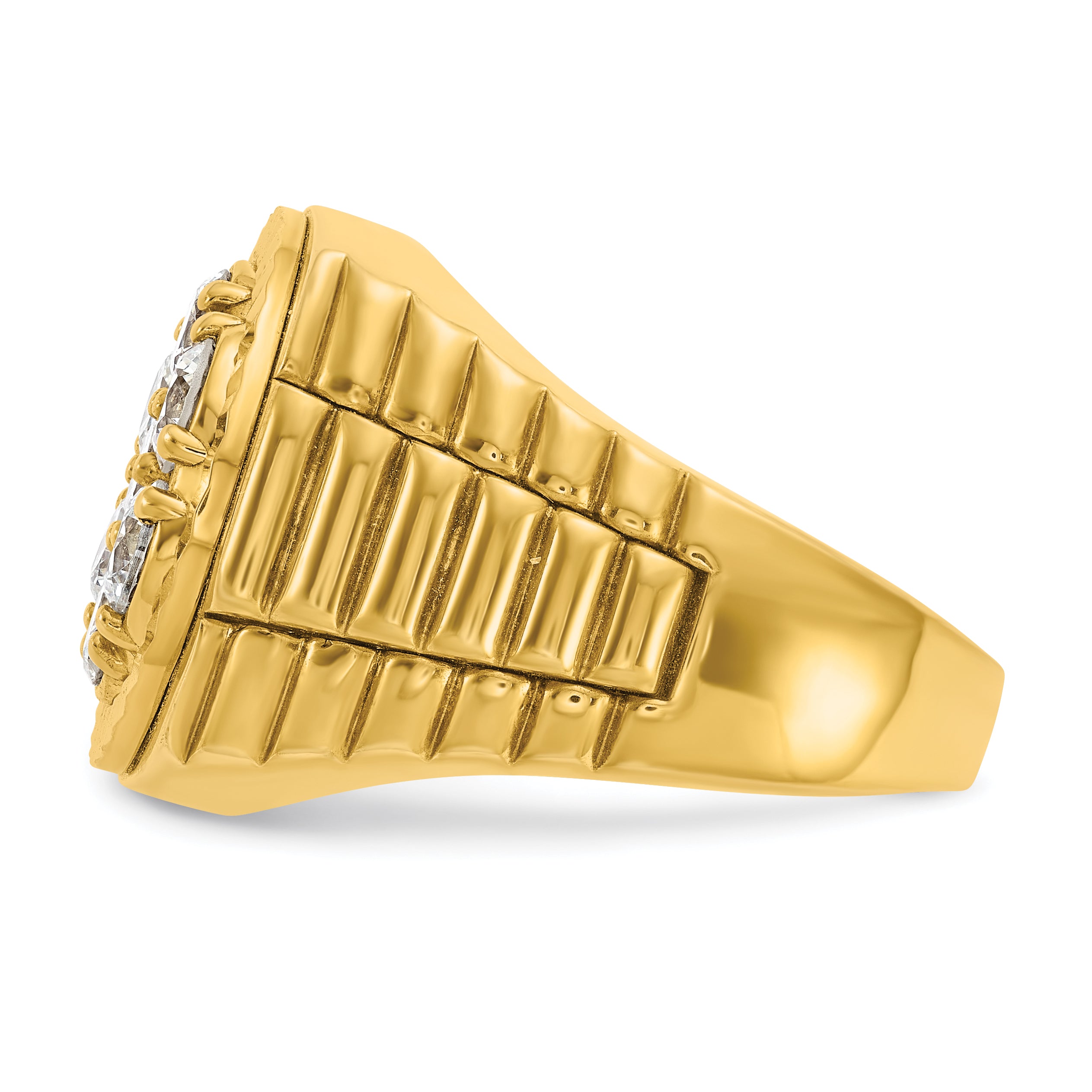 14k Men's Polished Satin and Diamond-cut Round 2 Carat Lab Grown Diamond Cluster Ring - Sophia Jewelers