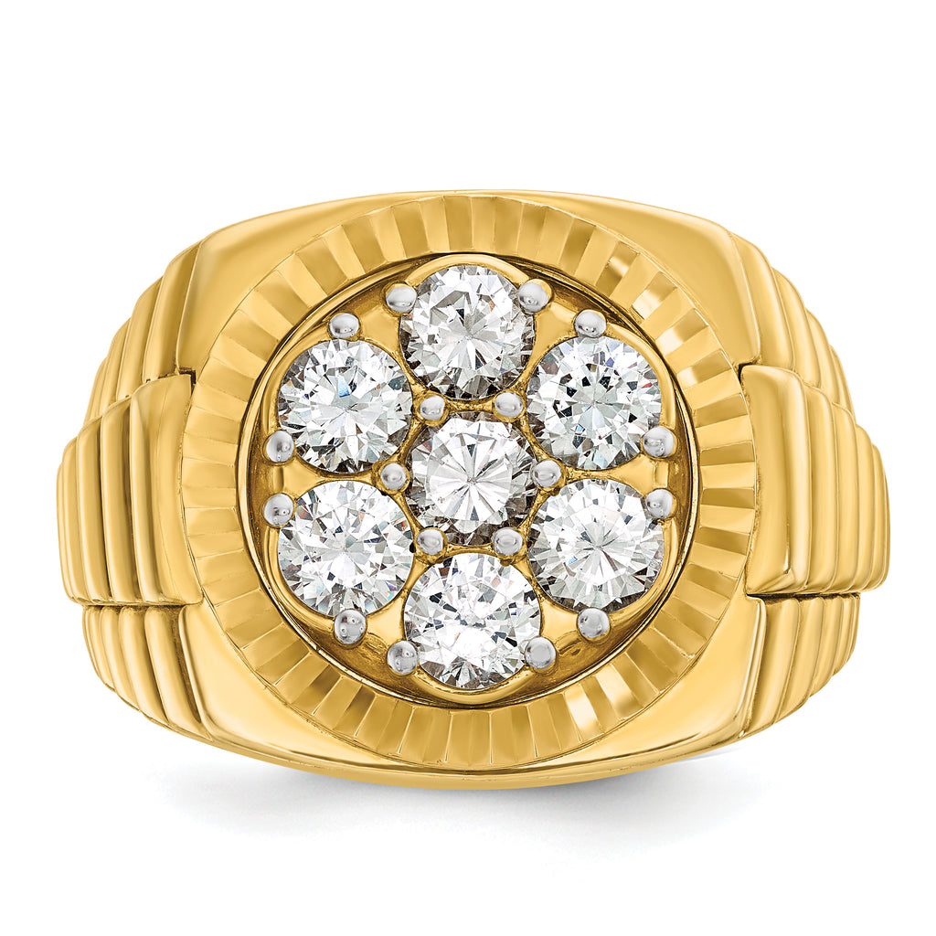 14k Men's Polished Satin and Diamond-cut Round 2 Carat AA Quality Diamond Cluster Ring - Sophia Jewelers