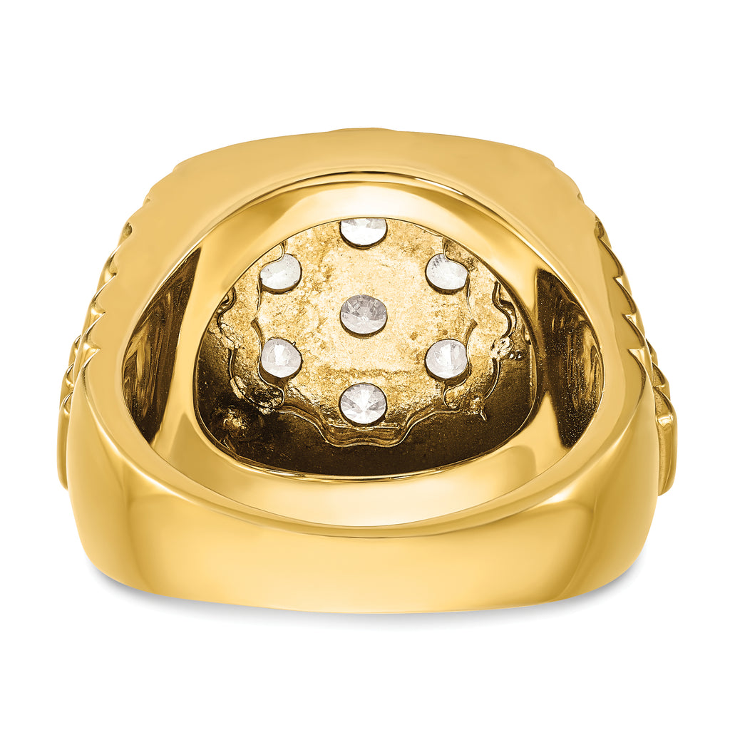 14k Men's Polished Satin and Diamond-cut Round Cluster Ring Mounting, Mounting Only - Sophia Jewelers
