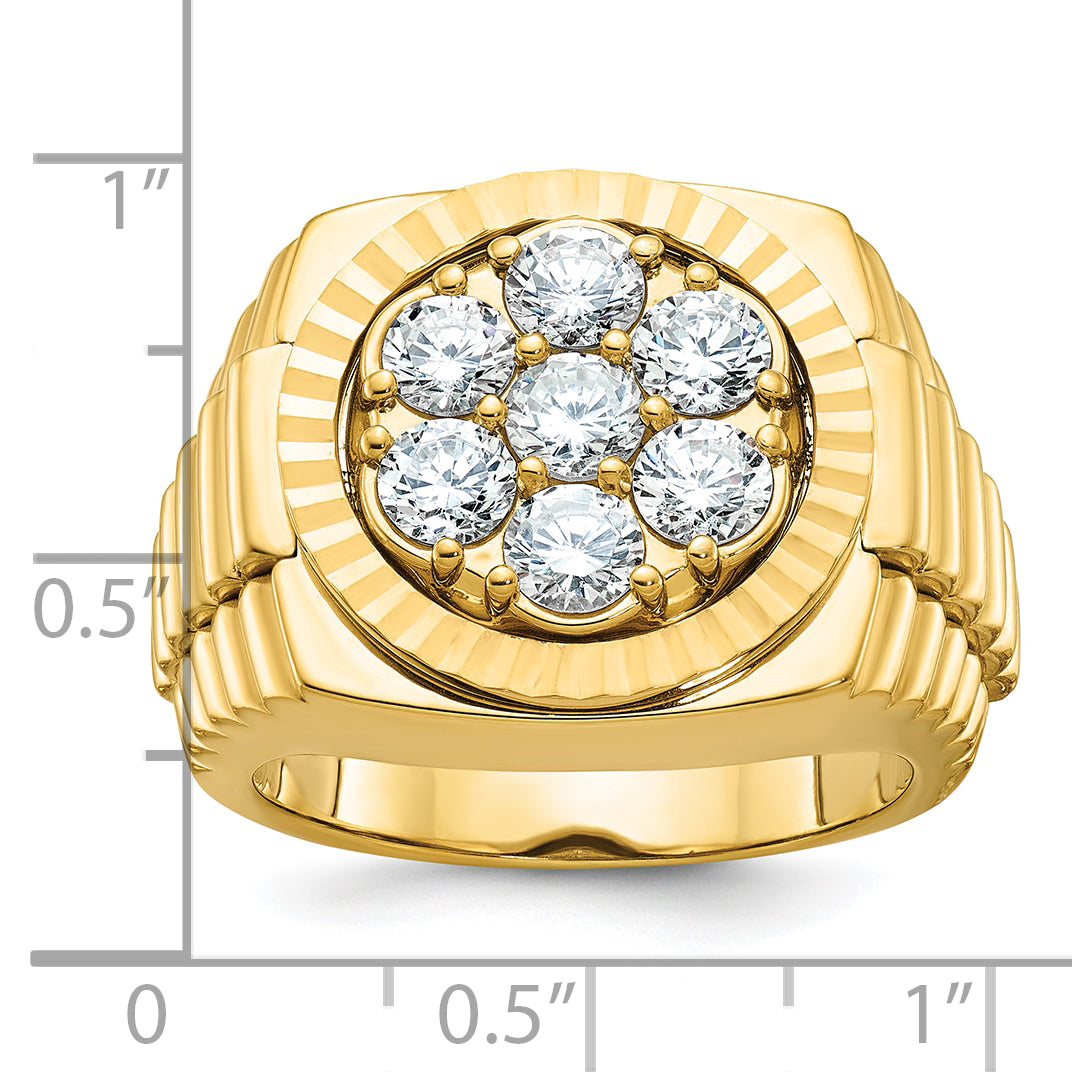 14k Men's Polished Satin and Diamond-cut Round Cluster Ring Mounting, Mounting Only - Sophia Jewelers