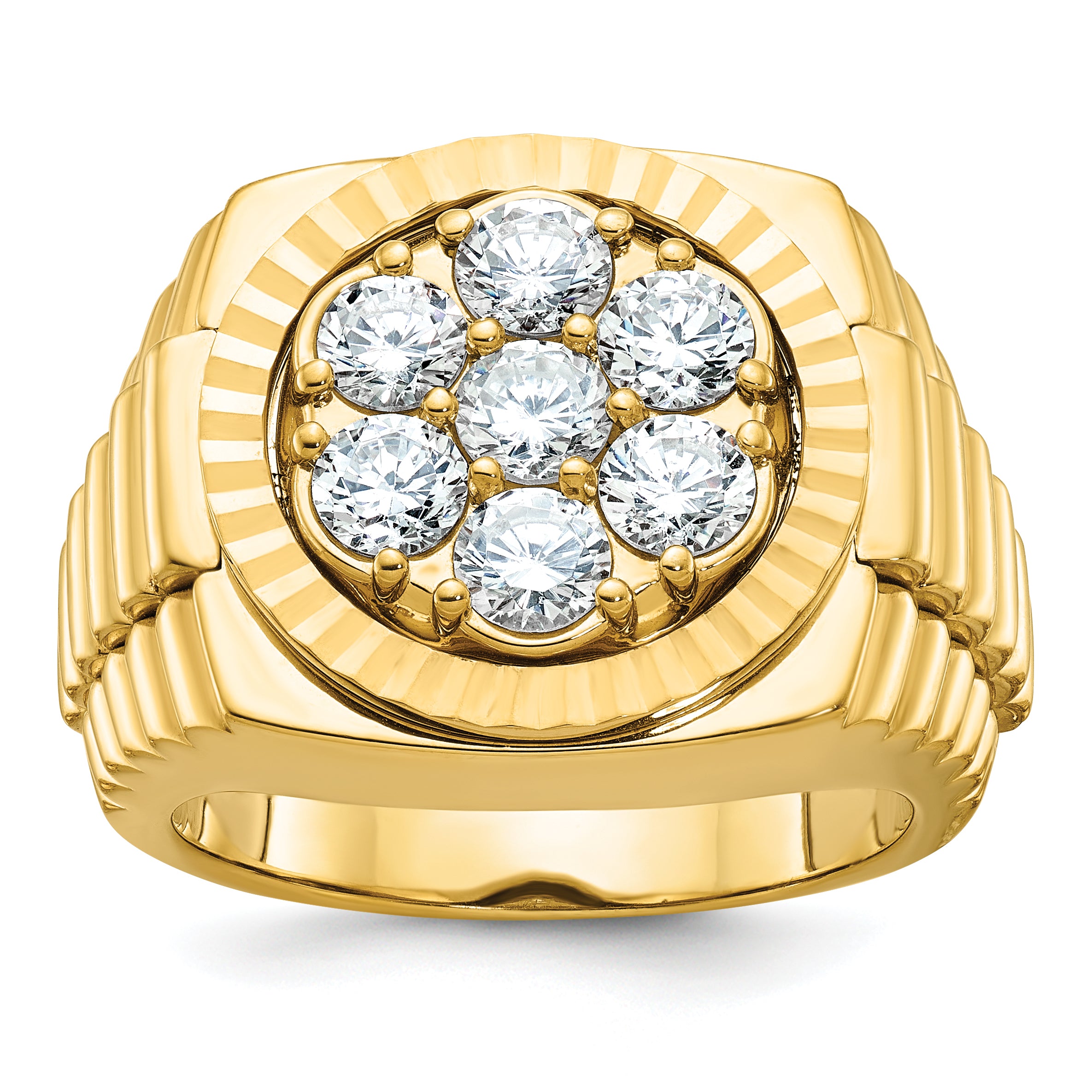 14k Men's Polished Satin and Diamond-cut Round 2 Carat Lab Grown Diamond Cluster Ring - Sophia Jewelers