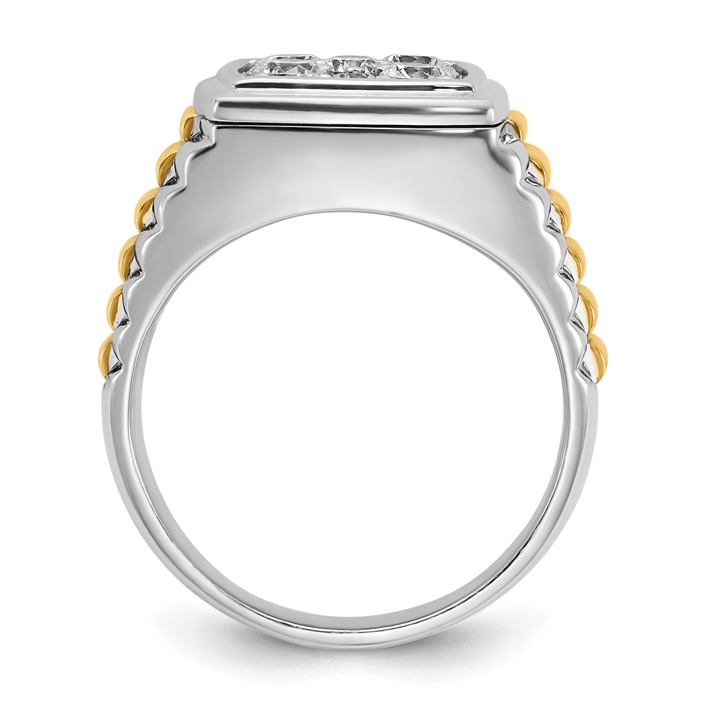 10k Two-tone Men's Polished and Textured 1 Carat A Quality Diamond Cluster Ring