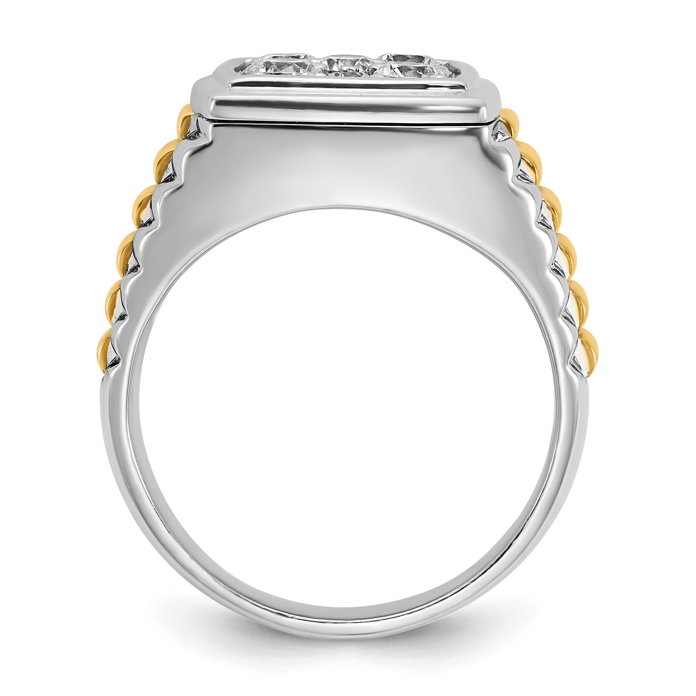 10k Two-tone Men's Polished and Textured 1 Carat A Quality Diamond Cluster Ring
