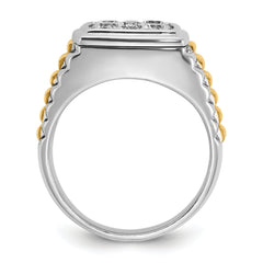 10k Two-tone Men's Polished and Textured 1 Carat A Quality Diamond Cluster Ring
