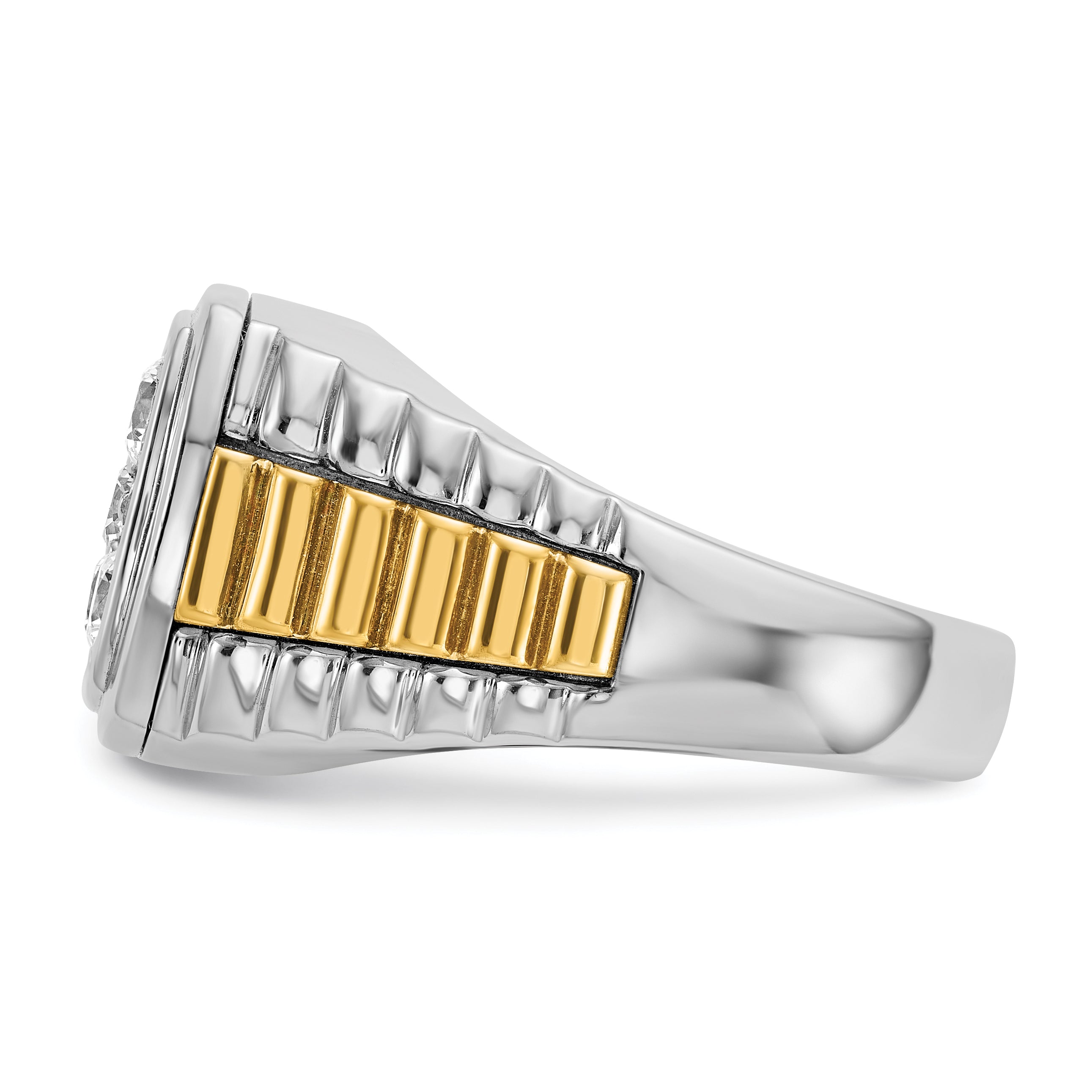 10k Two-tone Men's Polished and Textured 1 Carat A Quality Diamond Cluster Ring