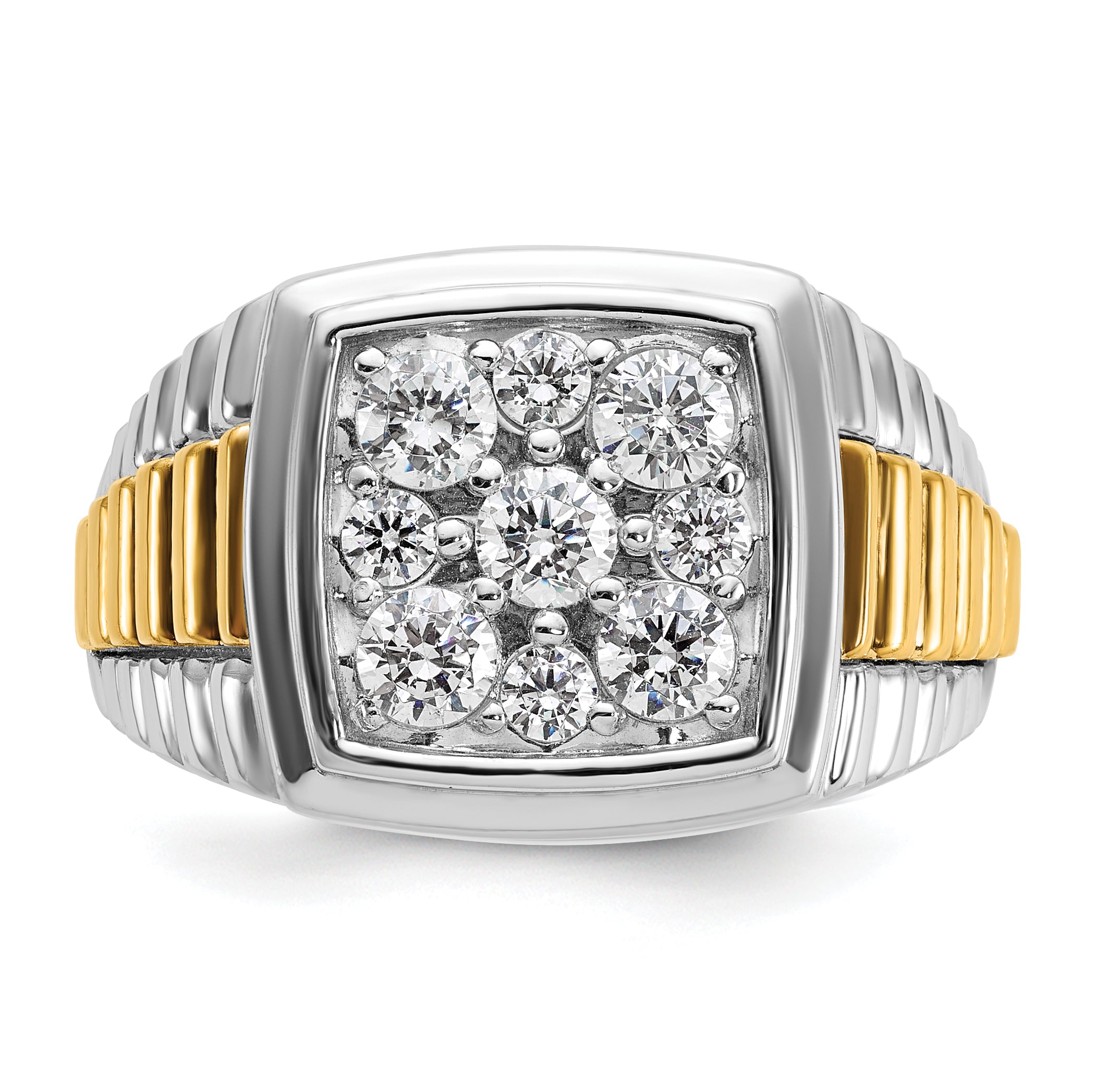 10k Two-tone Men's Polished and Textured 1 Carat A Quality Diamond Cluster Ring