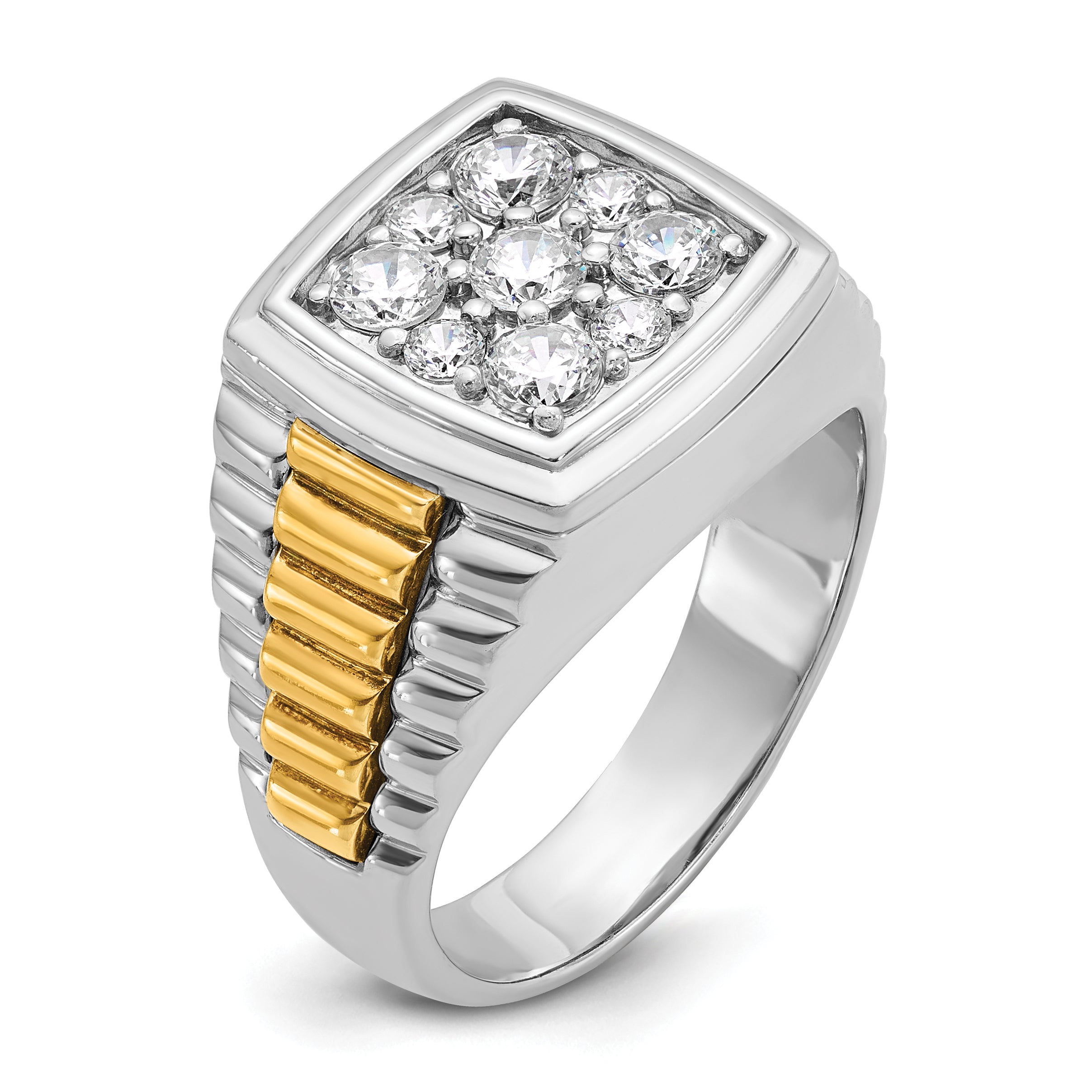 10k Two-tone Men's Polished and Textured 1 Carat A Quality Diamond Cluster Ring