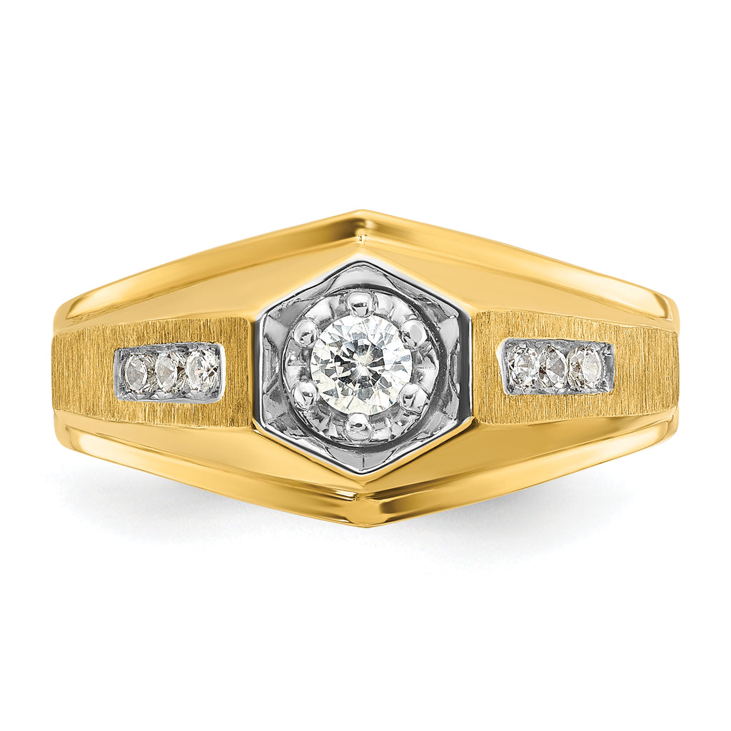 14k Mens Polished and Satin 1/3 carat Diamond Complete Ring - Sophia Jewelers
