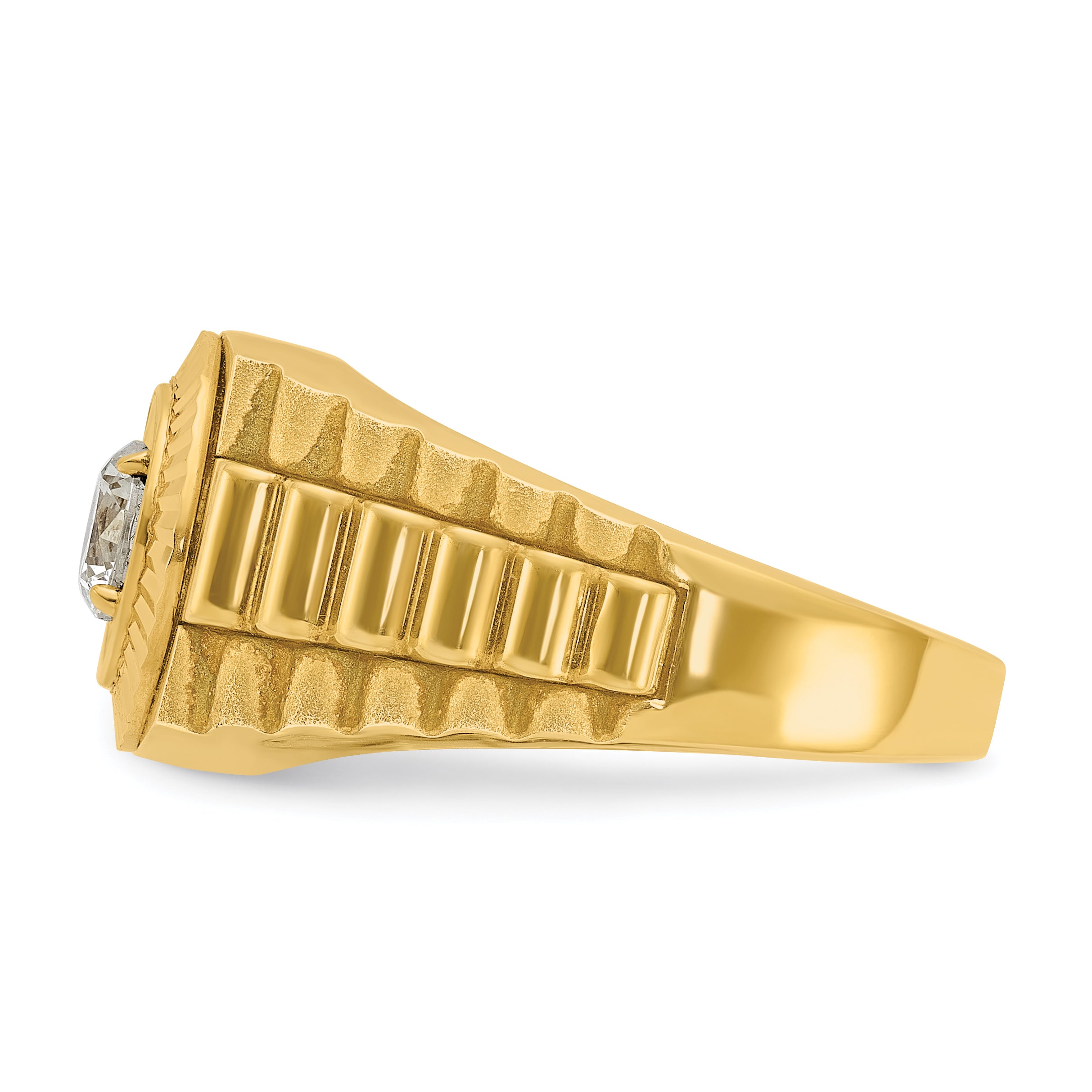10k Men's Polished Satin and Textured 1/2 Carat A Quality Diamond Ring