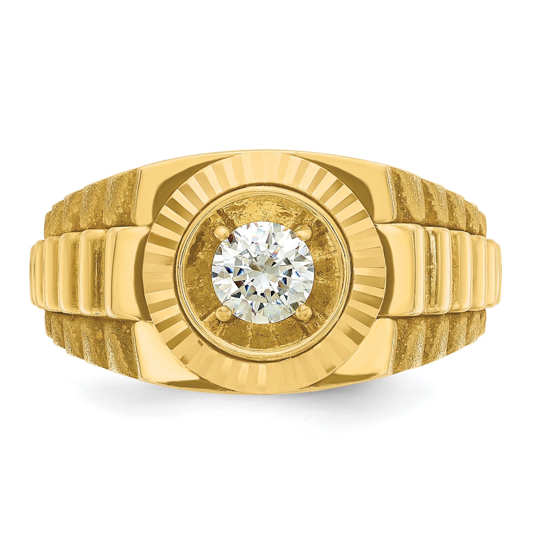 10k Men's Polished Satin and Textured 1/2 Carat A Quality Diamond Ring