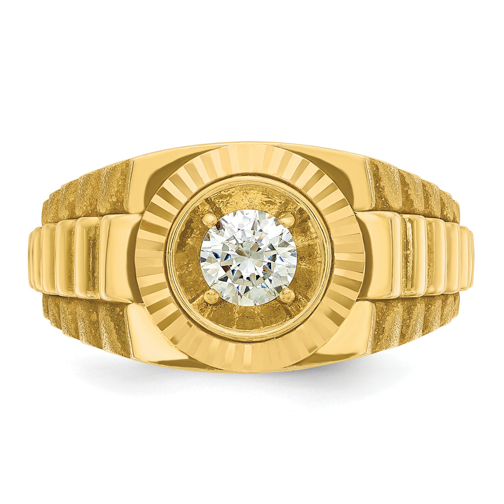 10k Men's Polished Satin and Textured 1/2 Carat A Quality Diamond Ring