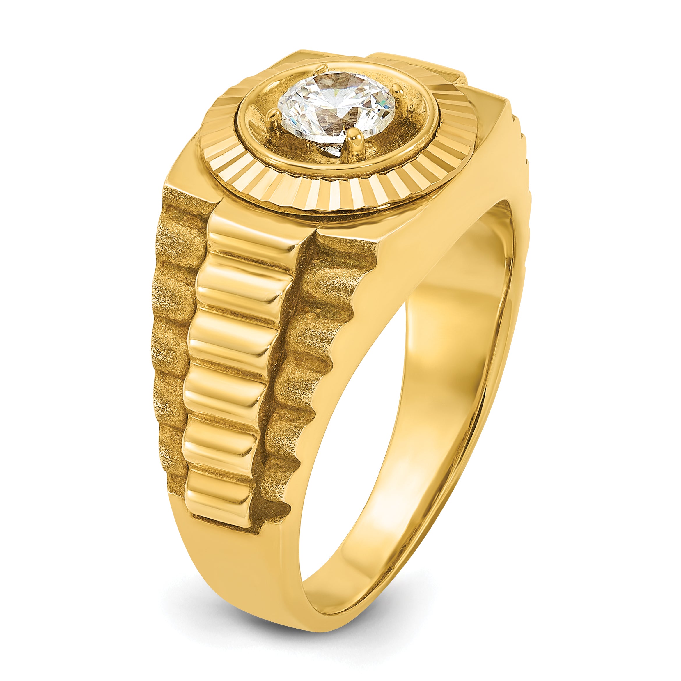 10k Men's Polished Satin and Textured 1/2 Carat A Quality Diamond Ring