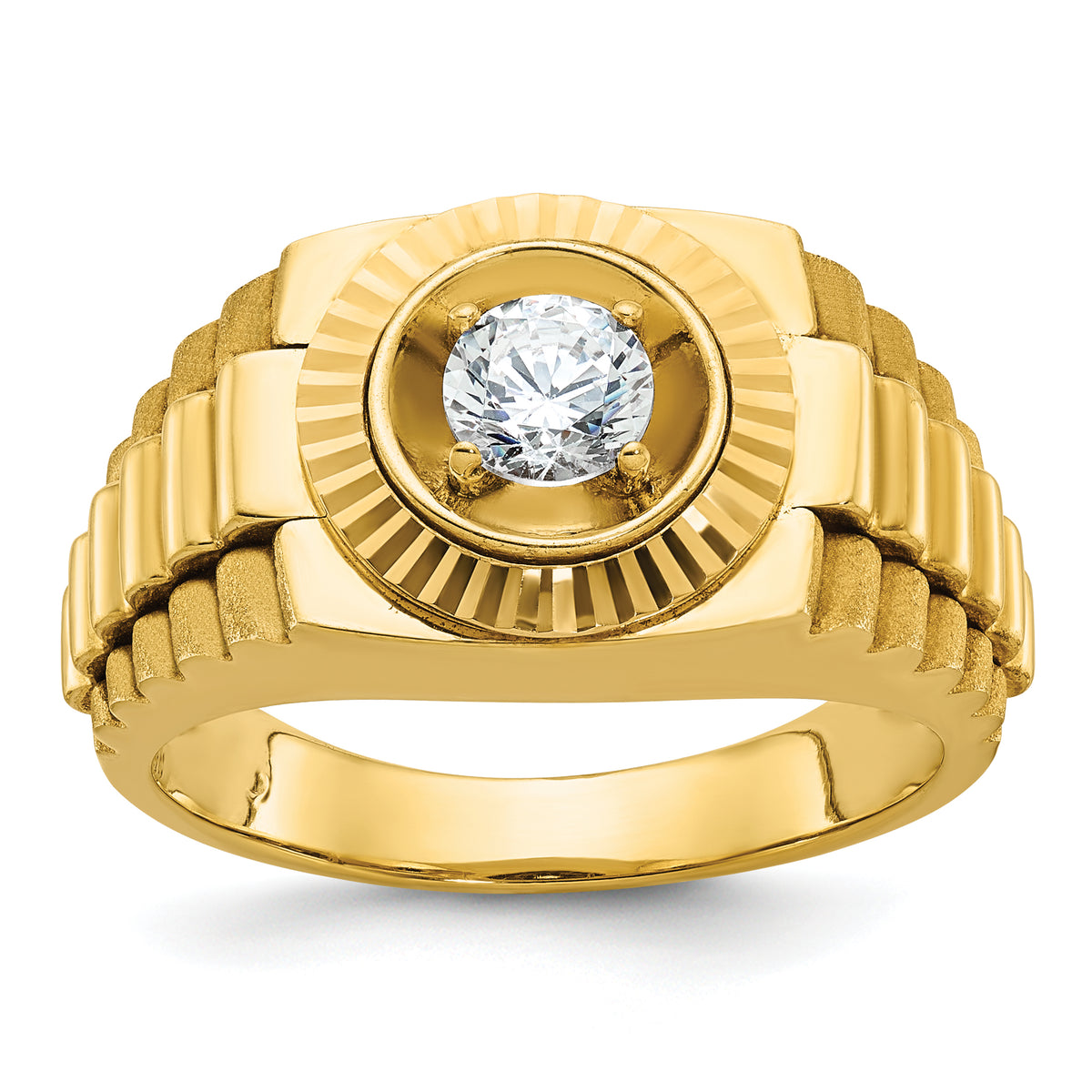 10k Men's Polished Satin and Textured 1/2 Carat A Quality Diamond Ring