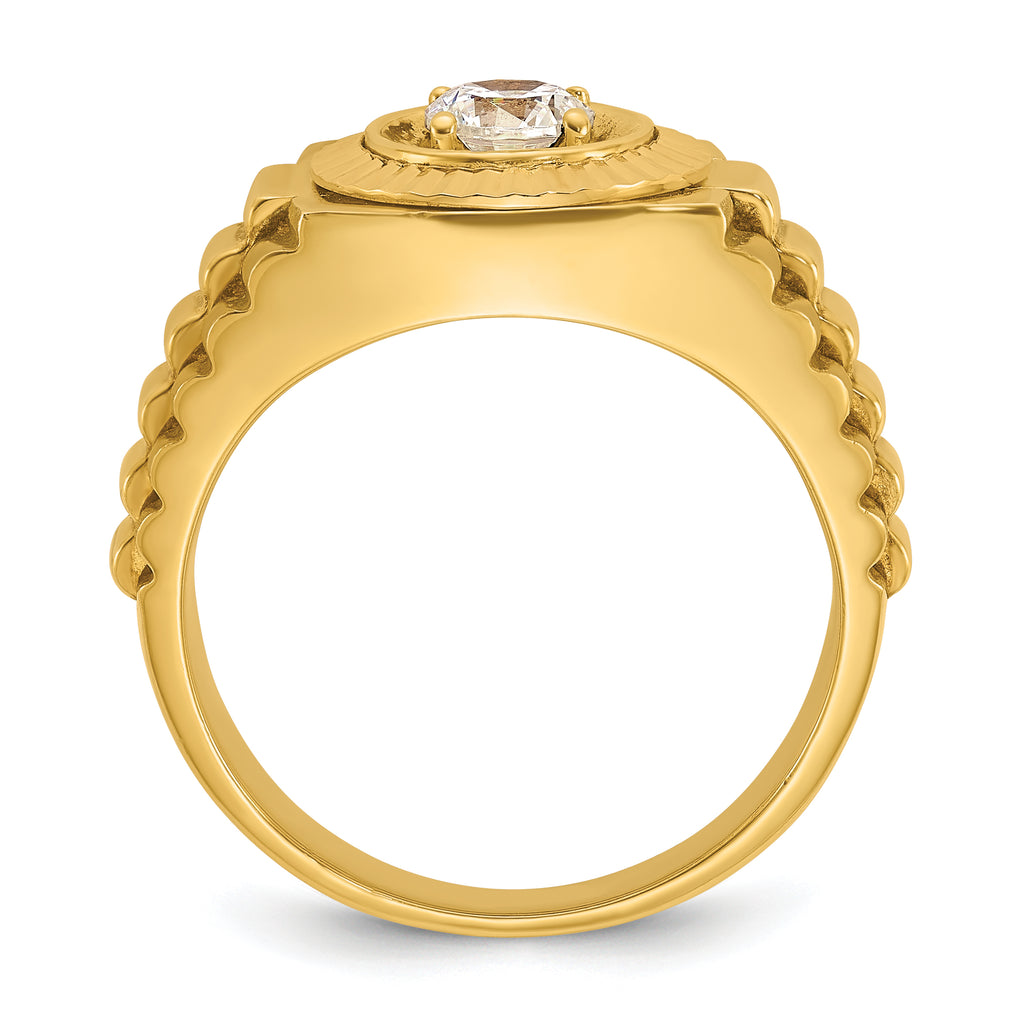 14k Men's Polished Satin and Textured 1/2 Carat AA Quality Diamond Ring - Sophia Jewelers