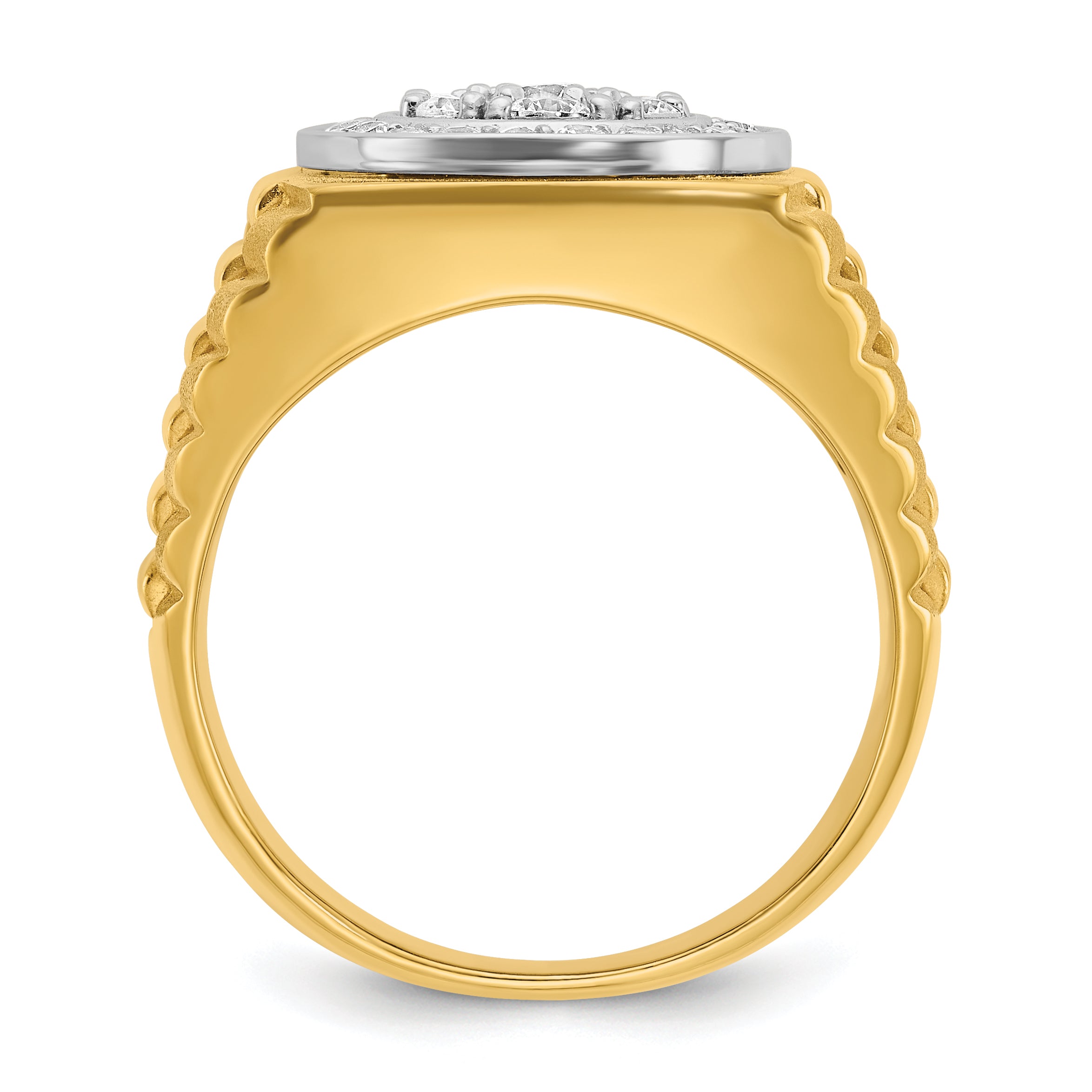10k Two-tone Men's Polished Satin and Textured 1 Carat A Quality Diamond Ring