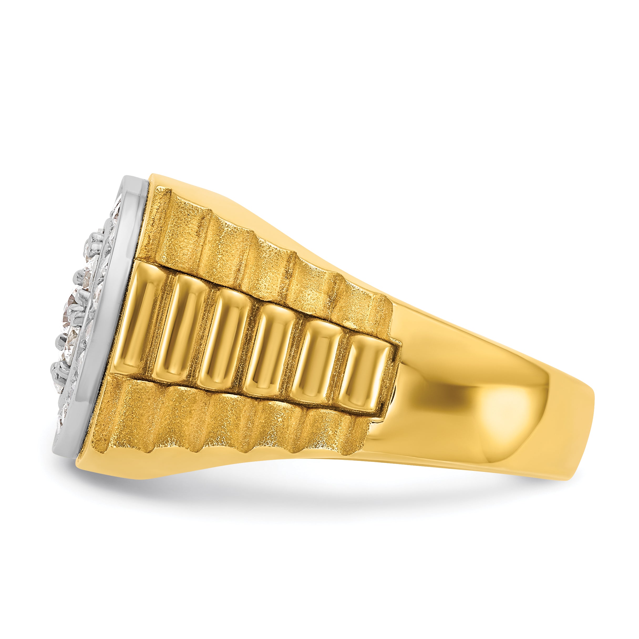 14k Two-tone Mens Polished Satin and Textured 1 Carat AA Diamond Cluster Halo Ring - Sophia Jewelers