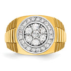 14k Two-tone Mens Polished Satin and Textured 1 Carat AA Diamond Cluster Halo Ring - Sophia Jewelers