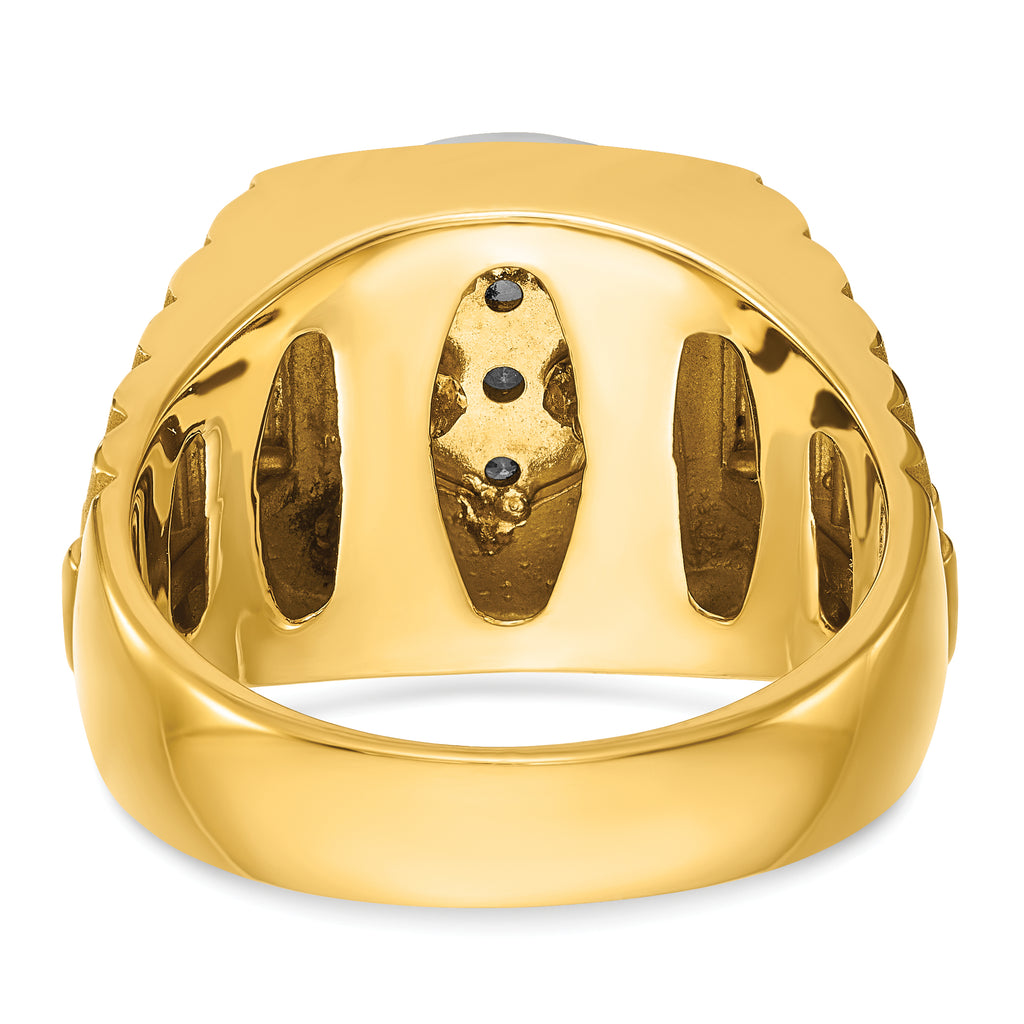 14k Two-tone Mens Polished Satin and Textured Cluster Halo Ring Mounting, Mounting Only - Sophia Jewelers