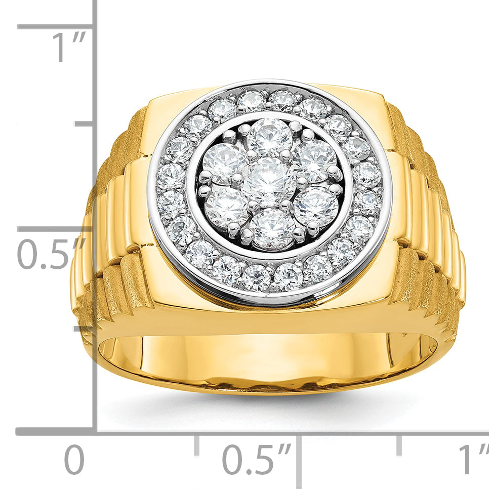 14k Two-tone Mens Polished Satin and Textured Cluster Halo Ring Mounting, Mounting Only - Sophia Jewelers