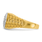 14k Two-tone Mens Polished Satin and Ribbed Round Cluster Halo Ring Mounting, Mounting Only - Sophia Jewelers