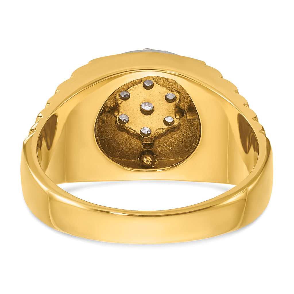 14k Two-tone Mens Polished Satin and Ribbed Round 1/2 Carat AA Diamond Cluster Halo Ring - Sophia Jewelers