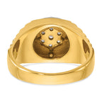 14k Two-tone Mens Polished Satin and Ribbed Round 1/2 Carat AA Diamond Cluster Halo Ring - Sophia Jewelers