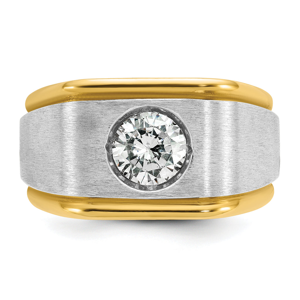 14k Two-tone Mens Polished and Satin 1 carat Diamond Complete Ring - Sophia Jewelers