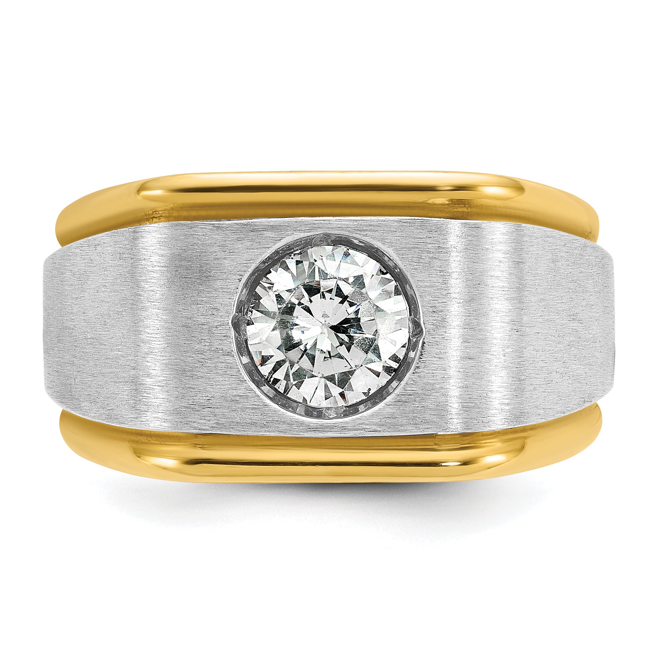 14k Two-tone Mens Polished and Satin 1 carat Diamond Complete Ring - Sophia Jewelers