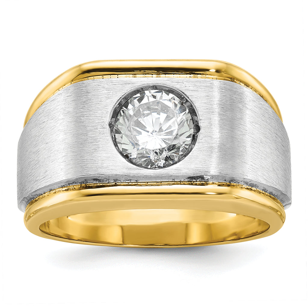 14k Two-tone Mens Polished and Satin 1 carat Diamond Complete Ring - Sophia Jewelers