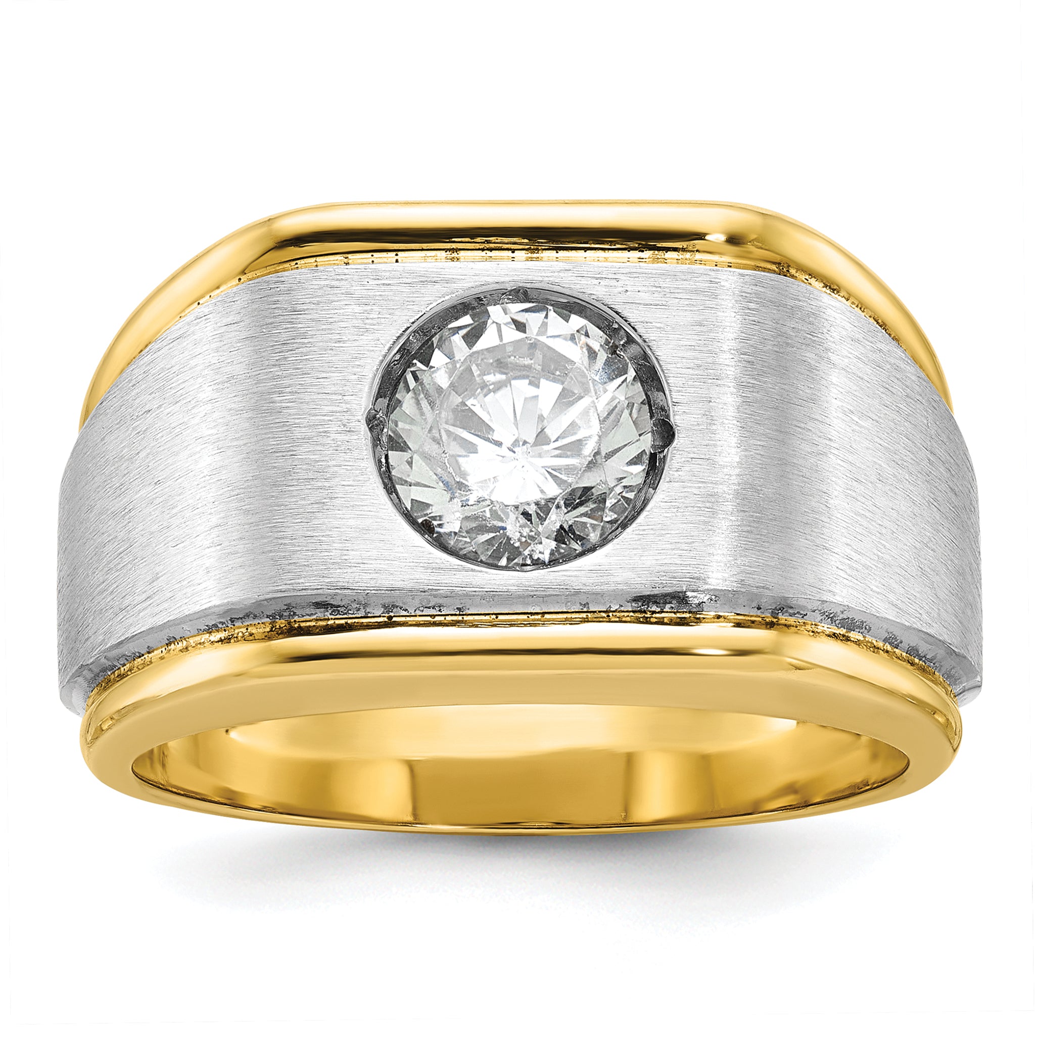 14k Two-tone Mens Polished and Satin 1 carat Diamond Complete Ring - Sophia Jewelers