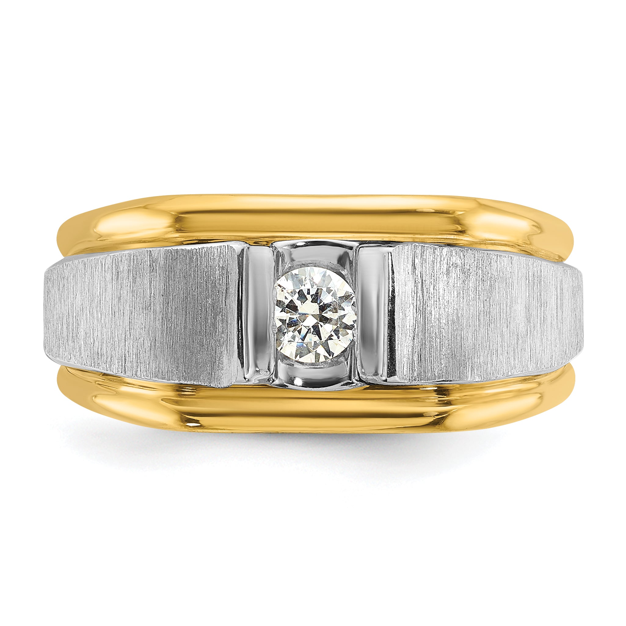 14k Two-tone Mens Polished and Satin 1/4 carat Diamond Complete Ring - Sophia Jewelers