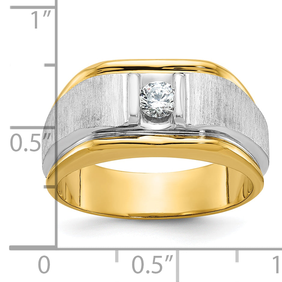14k Two-tone Mens Polished and Satin 1/4 carat Diamond Complete Ring Secondary image