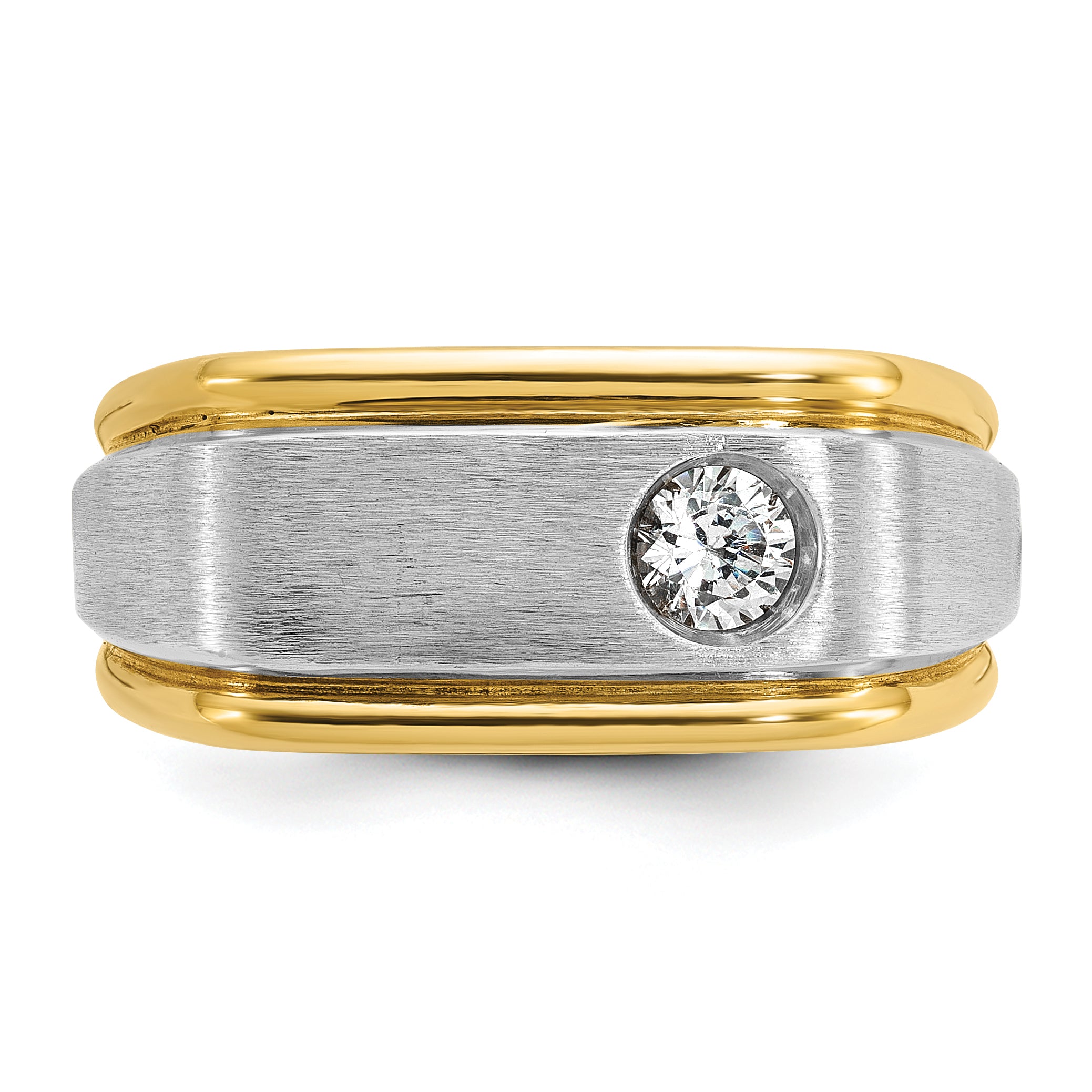 10k Two-tone Men's Polished and Satin Diamond Complete Ring