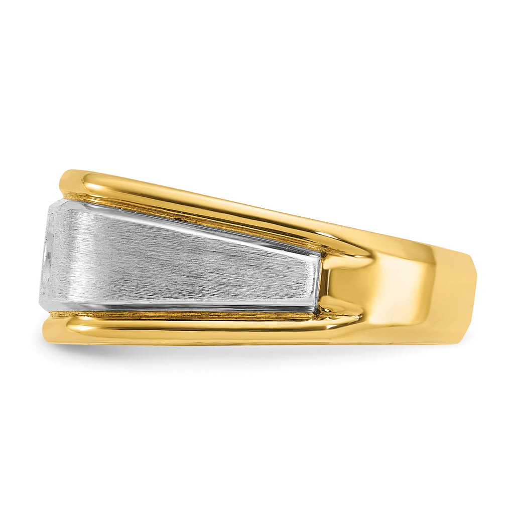 14k Two-tone Mens Polished and Satin 1/4 carat Diamond Complete Ring - Sophia Jewelers