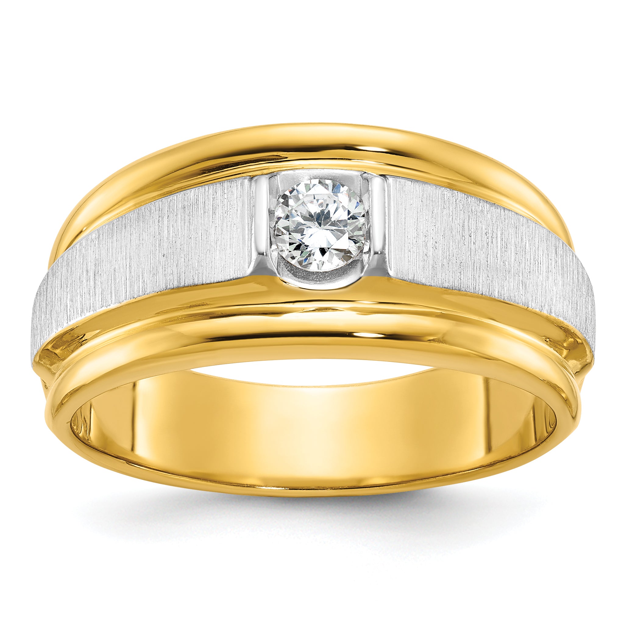 14k Two-tone Mens Polished and Satin 1/4 carat Diamond Complete Ring - Sophia Jewelers