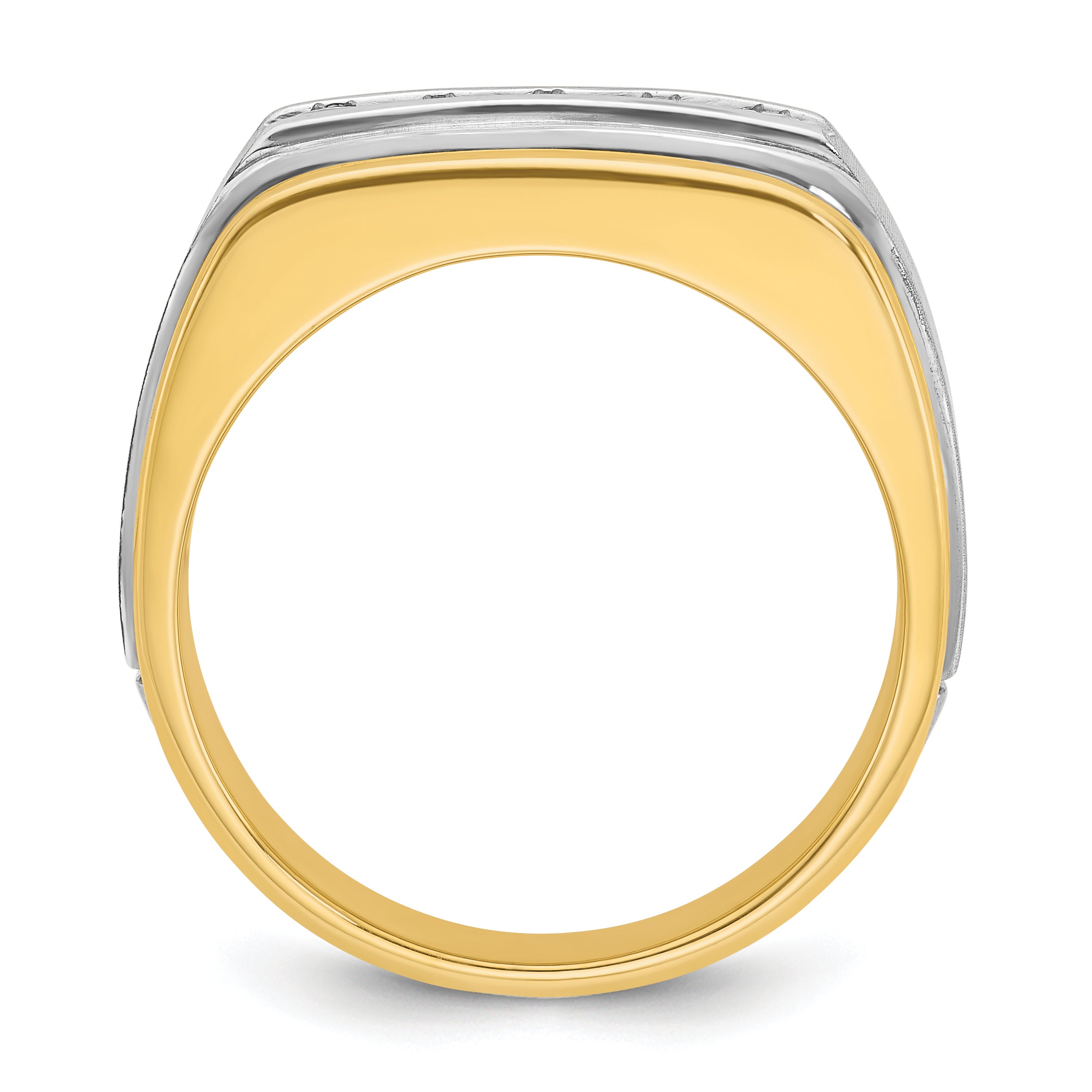 10k Two-tone Men's Polished Satin and Grooved 5-Stone 1/2 Carat A Quality Diamond Ring Secondary image
