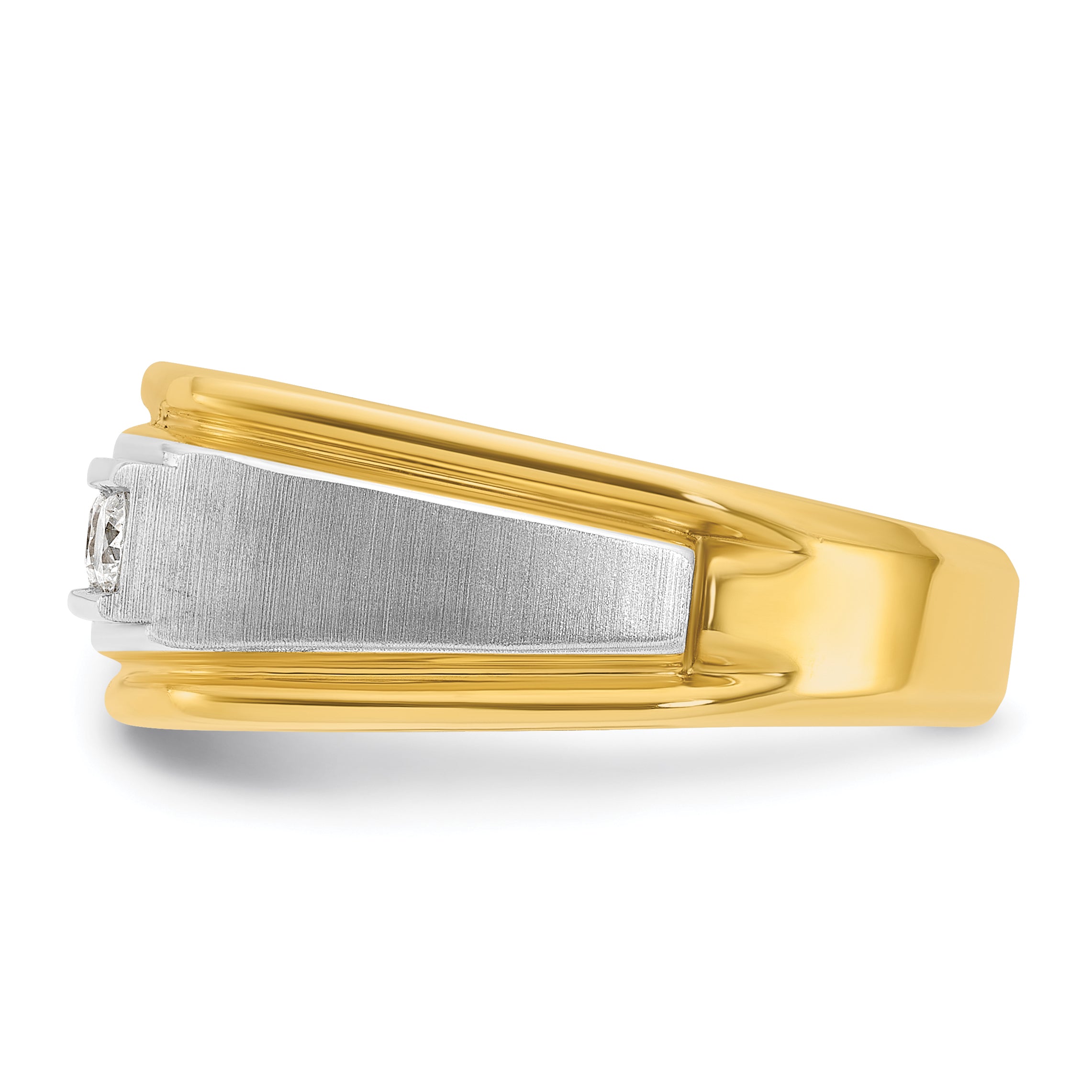 10k Two-tone Men's Polished Satin and Grooved 5-Stone 1/2 Carat A Quality Diamond Ring