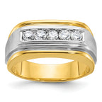10k Two-tone Men's Polished Satin and Grooved 5-Stone 1/2 Carat A Quality Diamond Ring