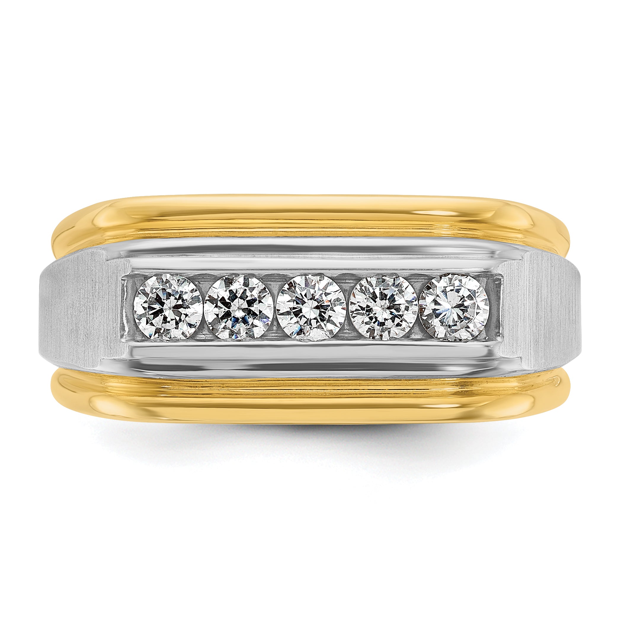 14k Two-tone Men's Polished Satin and Grooved 5-Stone Ring Mounting, Mounting Only - Sophia Jewelers