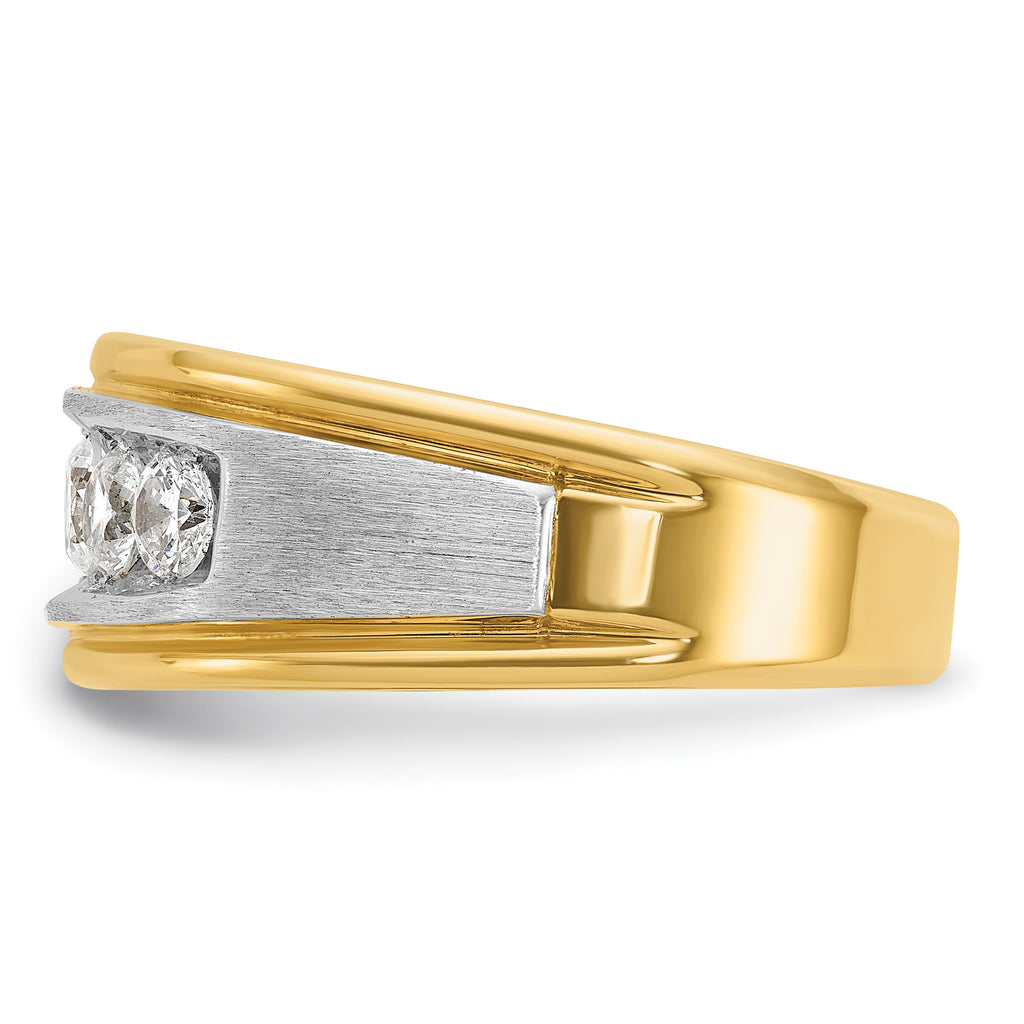 14k Two-tone Men's Polished Satin and Grooved 5-Stone 1 Carat AA Quality Diamond Ring - Sophia Jewelers