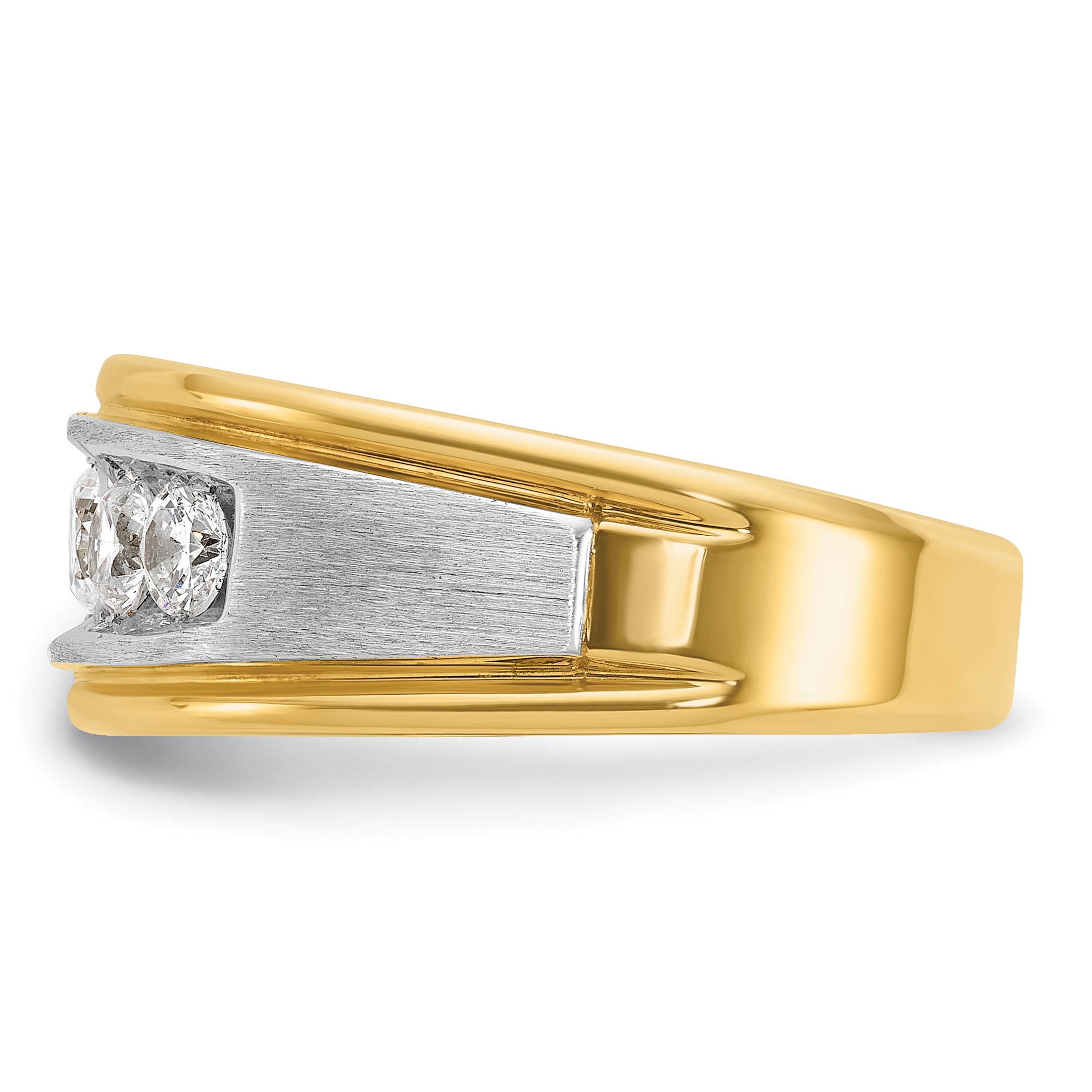 14k Two-tone Men's Polished Satin and Grooved 5-Stone 1 Carat AA Quality Diamond Ring - Sophia Jewelers