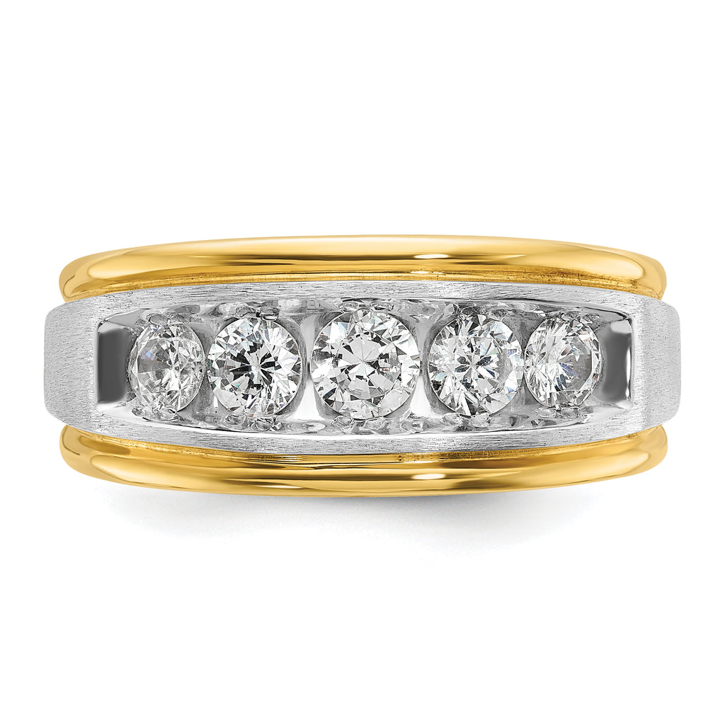 14k Two-tone Men's Polished Satin and Grooved 5-Stone Ring Mounting, Mounting Only - Sophia Jewelers